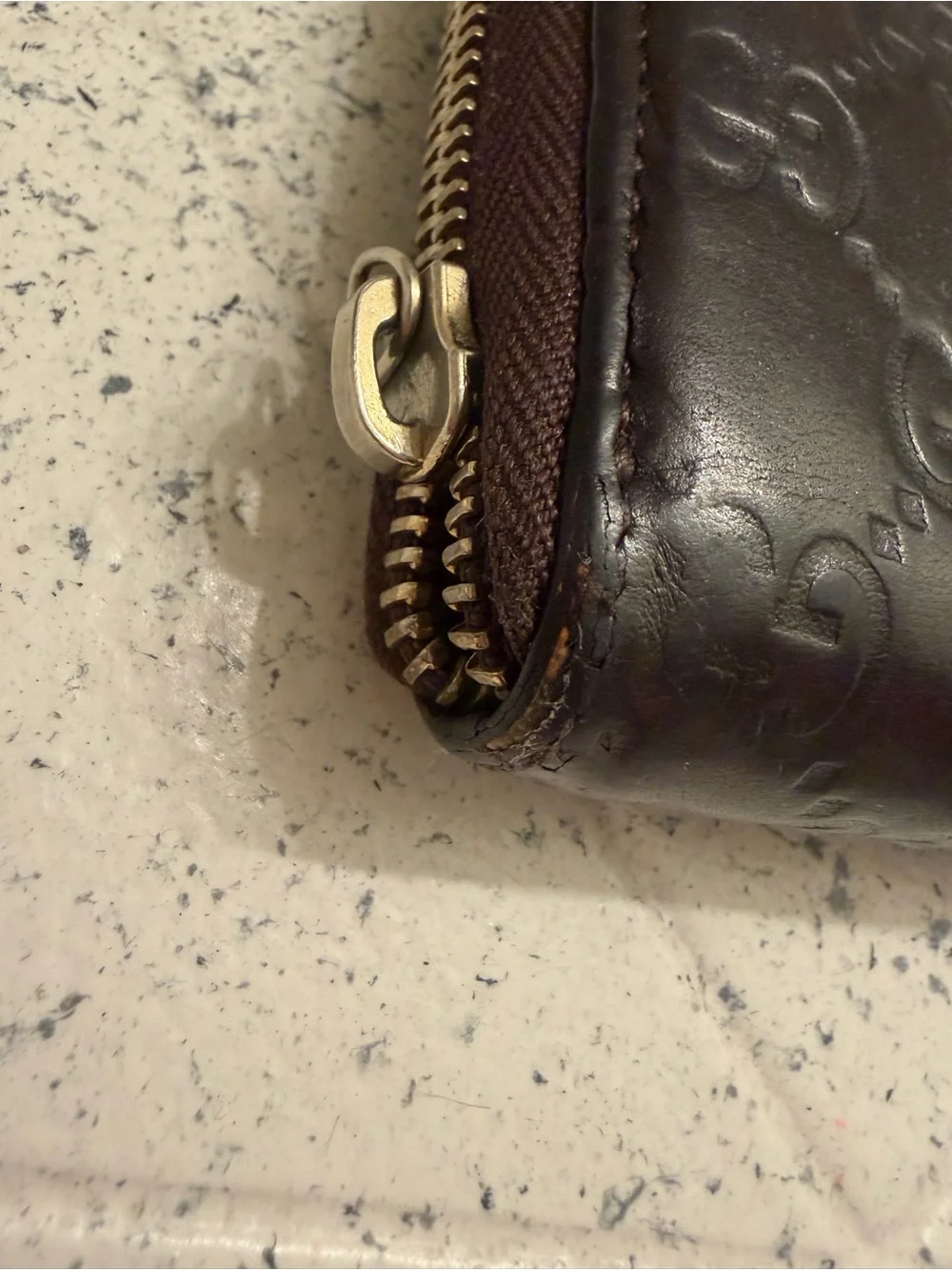 Gucci Brown Embossed Leather Zip Wallet - Picture 10 of 12